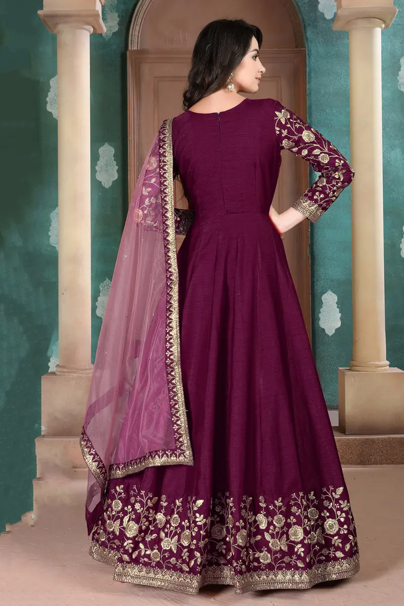 Purple Color Festival wear Anarkali Suit with Net Dupatta