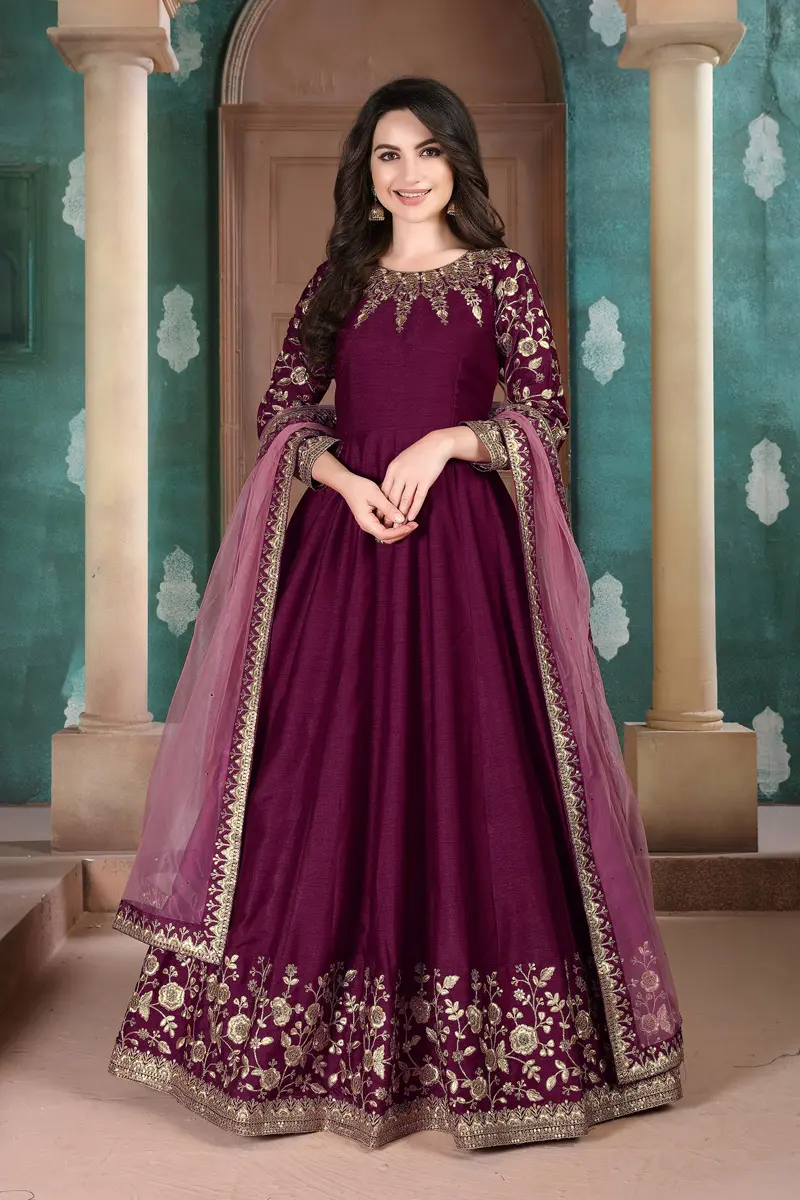 Purple Color Festival wear Anarkali Suit with Net Dupatta