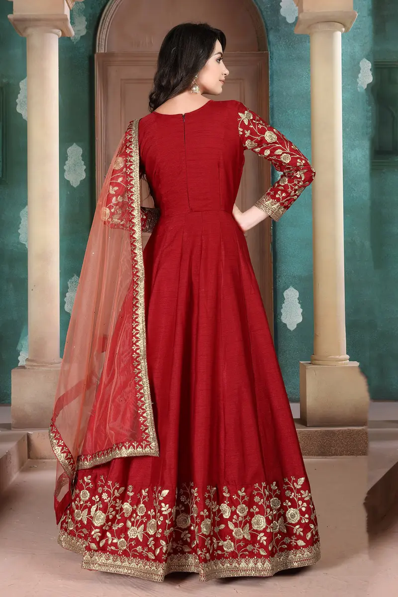 Red Color Wedding wear Anarkali Gown with Net Dupatta