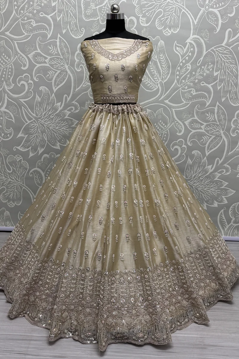 Cream color Khatali work Pakistani Wedding Lehenga Choli