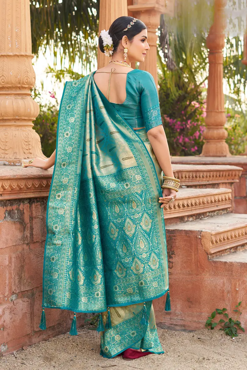 Blue Beautiful Banarasi Silk Zari Weaving Partywear Saree