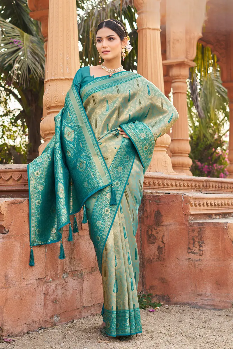 Blue Beautiful Banarasi Silk Zari Weaving Partywear Saree