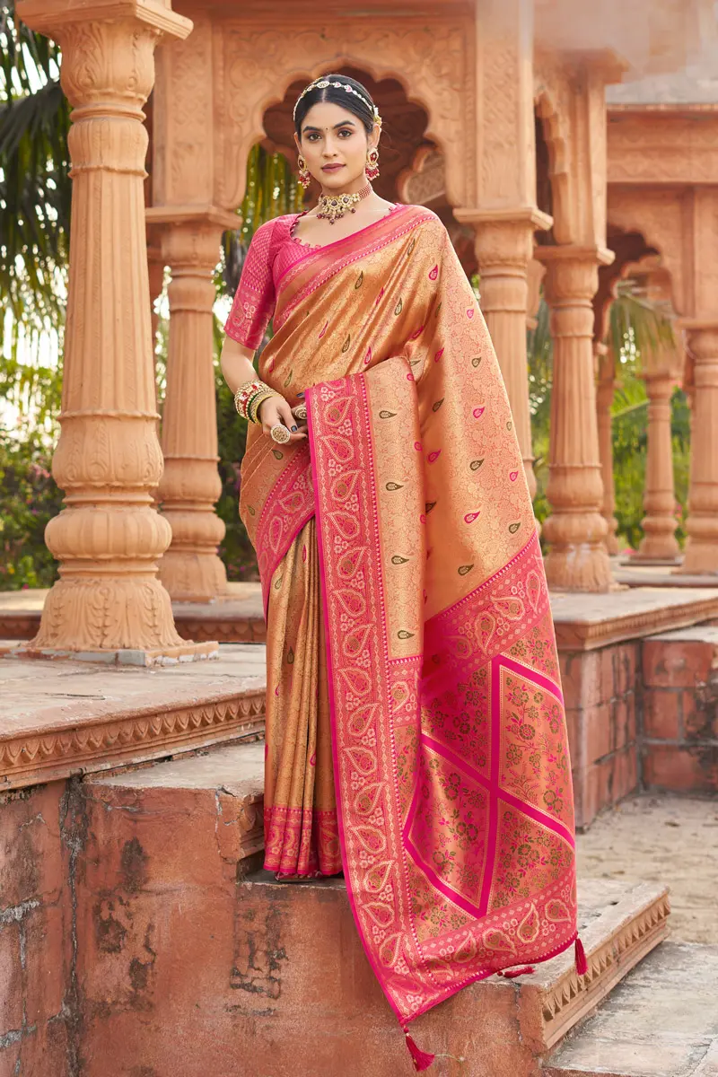 Pink Fascinate Banarasi Silk Zari Weaving Wedding Saree