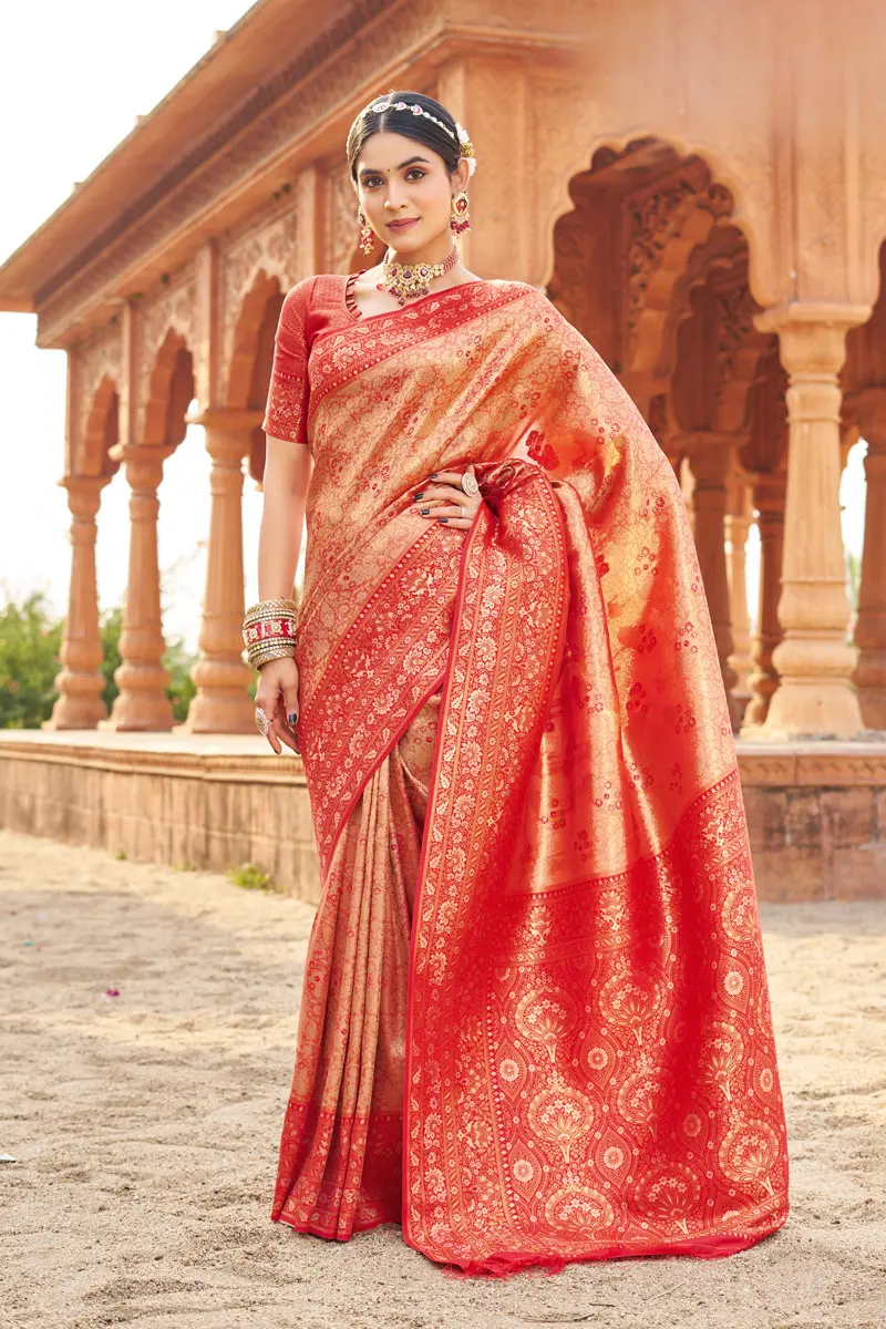 Red Designer Banarasi Silk Zari Weaving Indian Traditional Saree