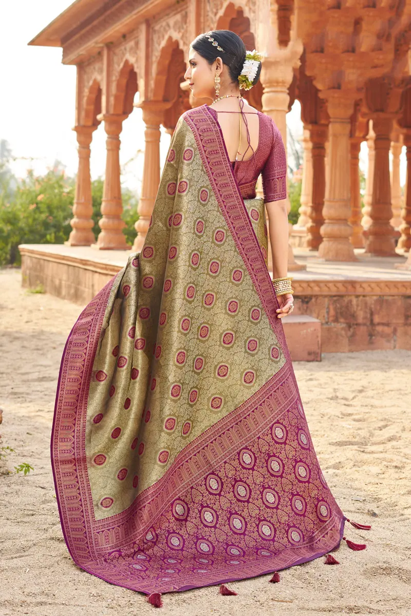Purple Zari Weaving Banarasi Silk Indian Festival Saree