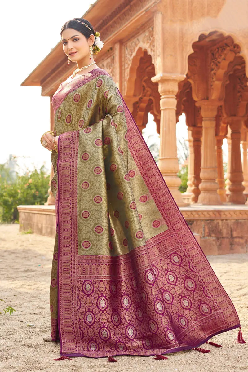 Purple Zari Weaving Banarasi Silk Indian Festival Saree