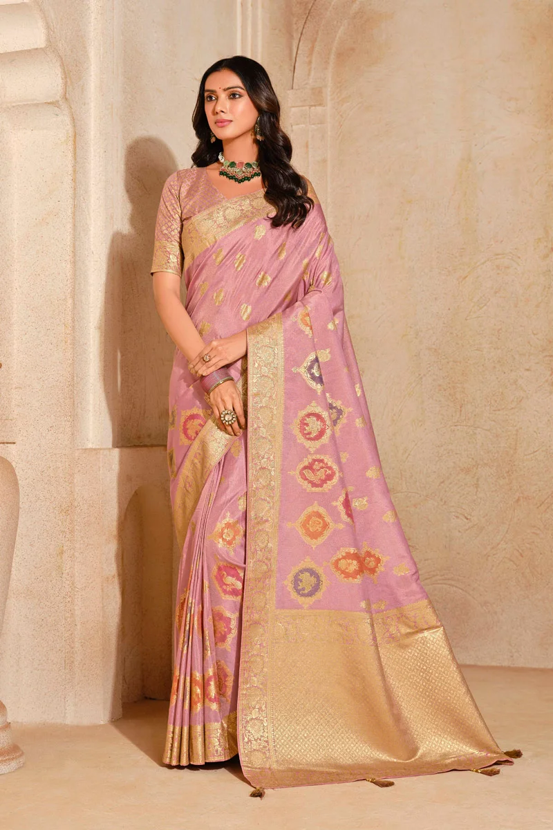 Lilac color Beautiful Soft Silk Zari Weaving Ceremonial Saree